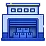 Ícone 3D azul da fachada de um galpão com grandes portas abertas revelando caixas empilhadas no interior.