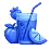 Ícone 3D azul de um copo de bebida com canudo, folhas de hortelã e uma fatia de limão na borda