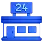 Ícone 3D azul da fachada de uma pequena loja com um letreiro exibindo o número 24.